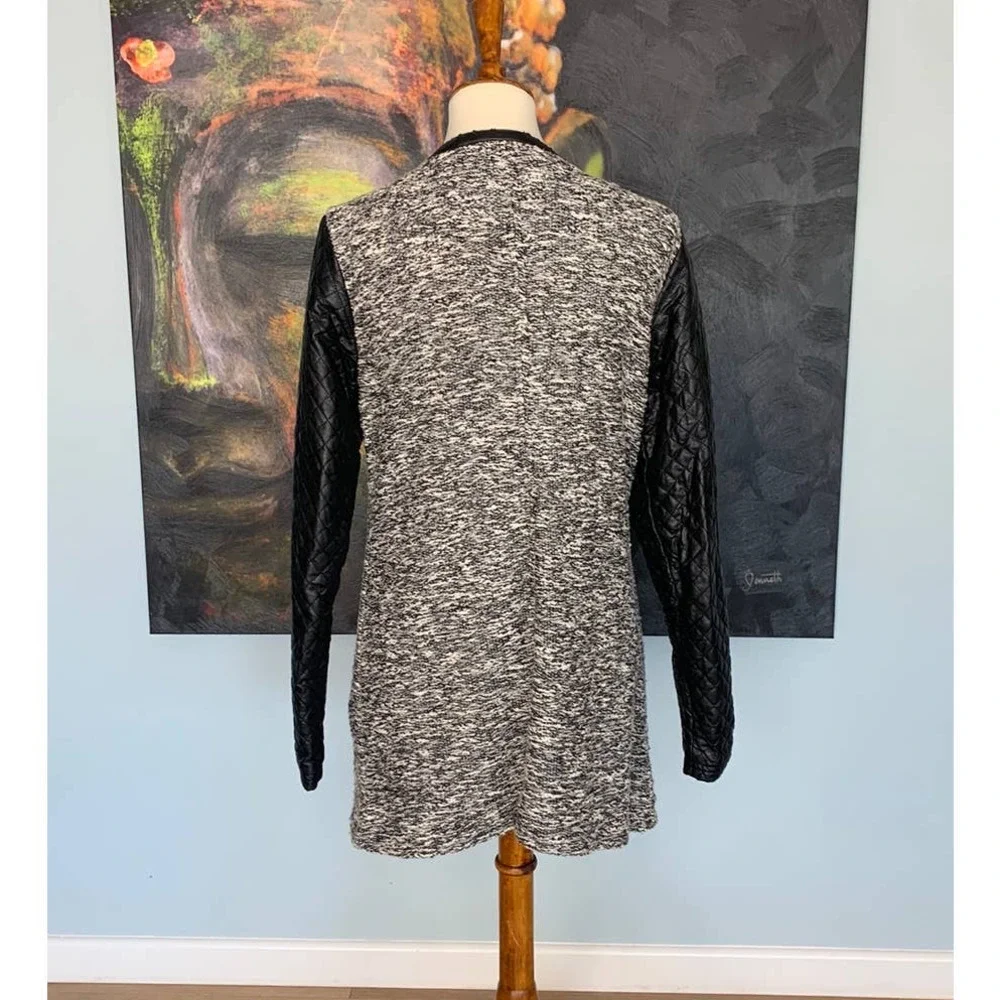 Anthropologie Cartonnier S Black Tweed Vegan Leather Sleeve Tela Moto Jacket - Picture 3 of 4